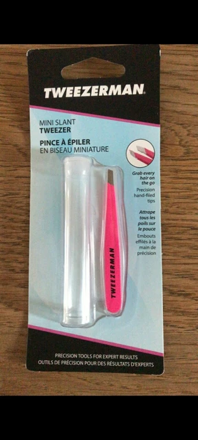 Mini pinzas inclinadas y cápsula Tweezerman rosa