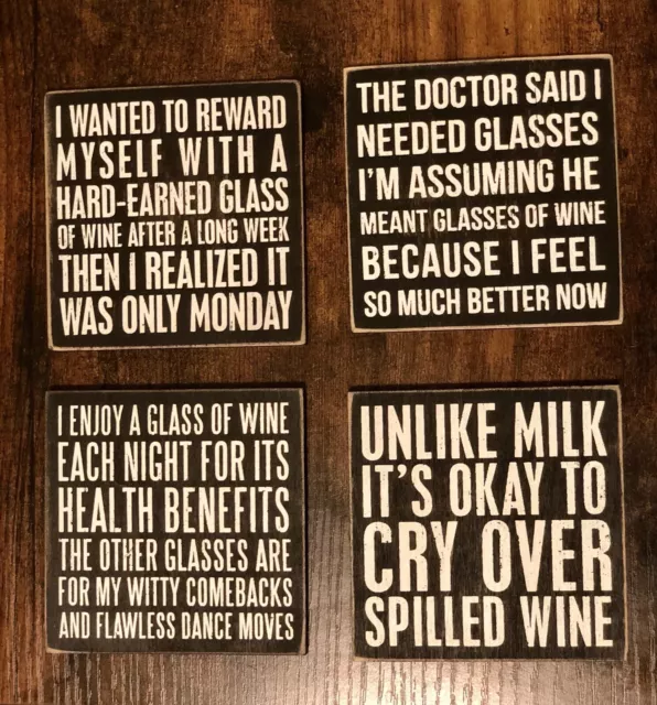 Coasters Set of 4 Wine Quotes Sayings Humor Funny Beer Cocktail Mom Glass 