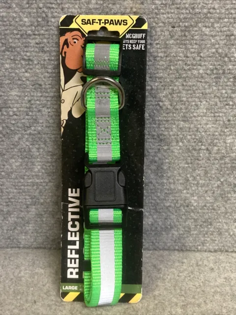 Saf T Paws McGruff Keep Pet Safe Large 1" X 18"- 25 Reflective Green Dog Collar