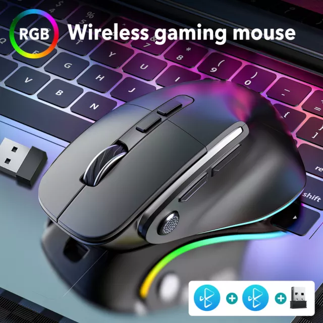 Optische Funk Gaming Maus Kabellos Ergonomisches RGB Mouse 2400DPI Für PC Laptop