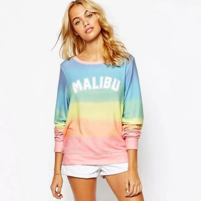 Wildfox rainbow baggy beach jumper sweatshirt Malibu distressed size medium