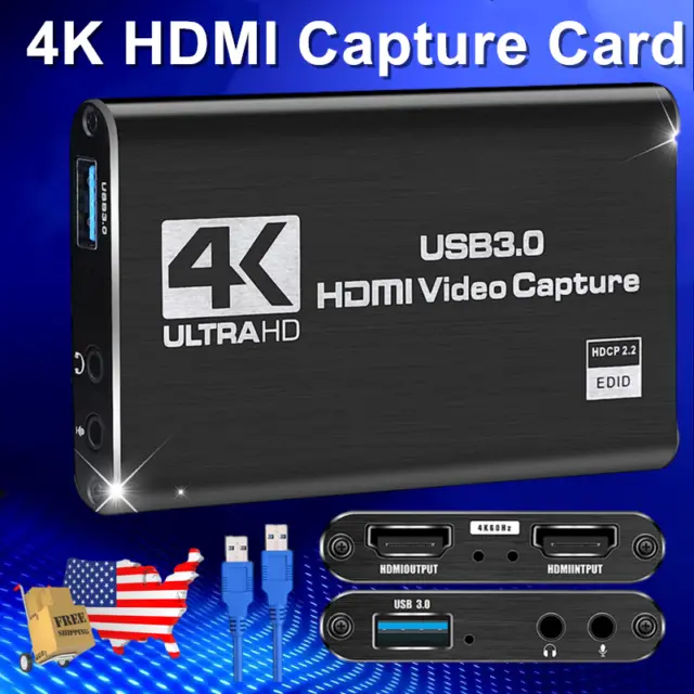 4K Capture Card USB 3.0 HDMI Audio Video Capture Device 1080P 60FPS Recorder US