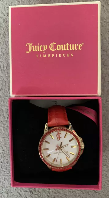 juicy couture Crystal Bezel Gold Plated Strap Watch Red Rrp £125