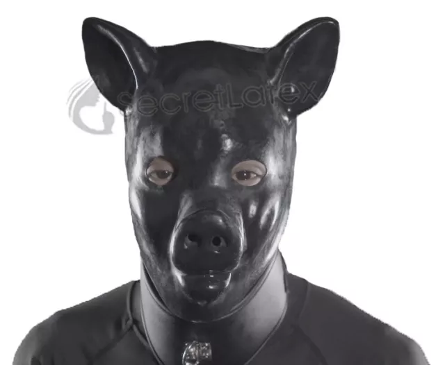 Latex Black Gum Fetish Pig Piglet Full Head Rubber Hood Men Piggy Animal Mask