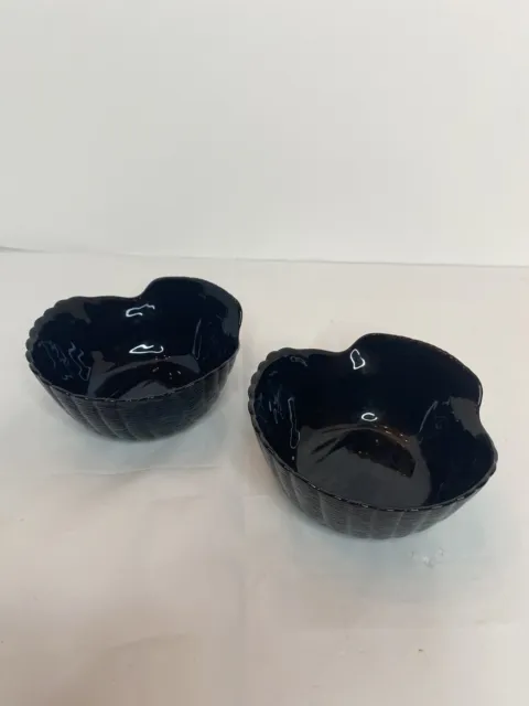Arcoroc France Coquillage Black Glass Sea Shell Clam Shaped Bowl Salad Set of 2