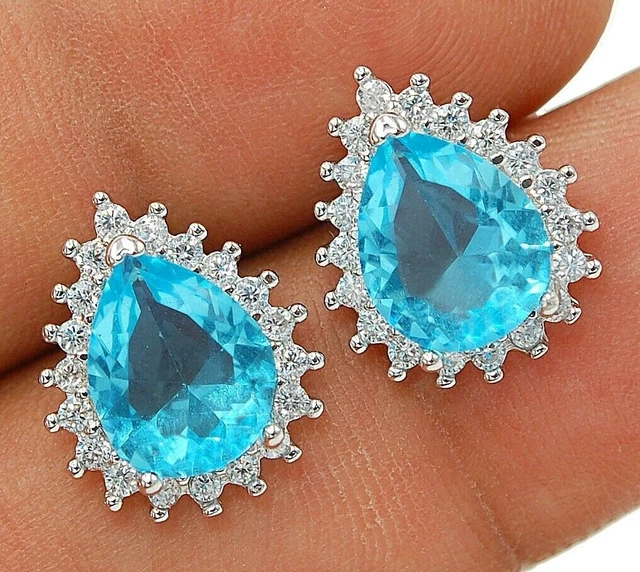 6CT  Aquamarine & Topaz 925 Solid Sterling Silver Earrings Jewelry MO1
