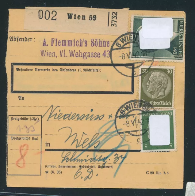 55791) Ostmark, Paketkarte ab Wien 59, MiF 135 Rpf 1942