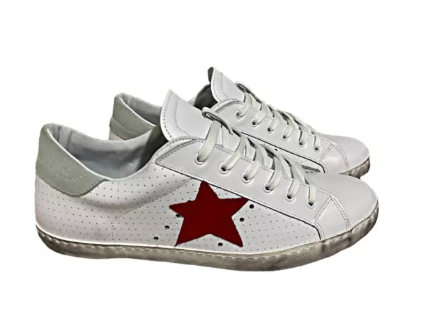 scarpe sneakers basse uomo donna pelle bianco ghiaccio stella rossa microforato