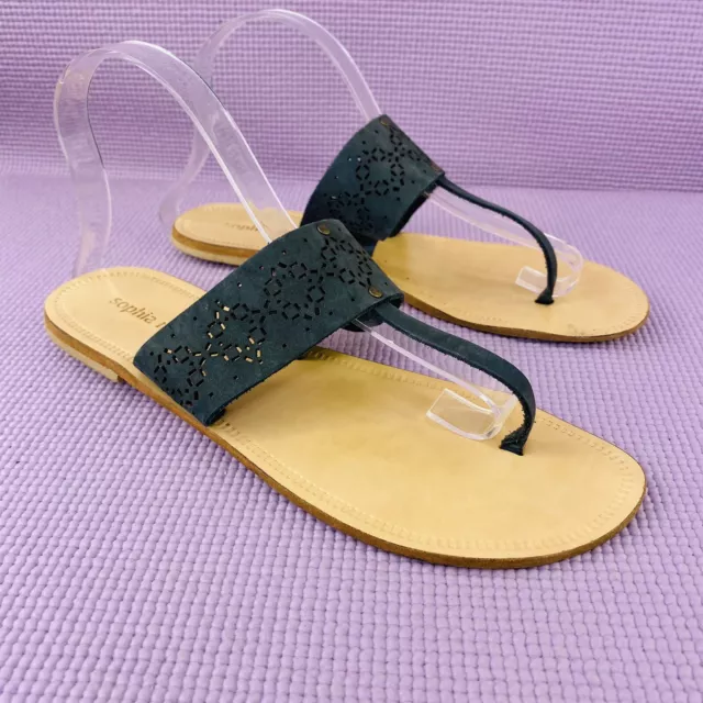 SOPHIA MILANO SANDALS Womens 8.5 Blue Black Laser Cut Suede T
