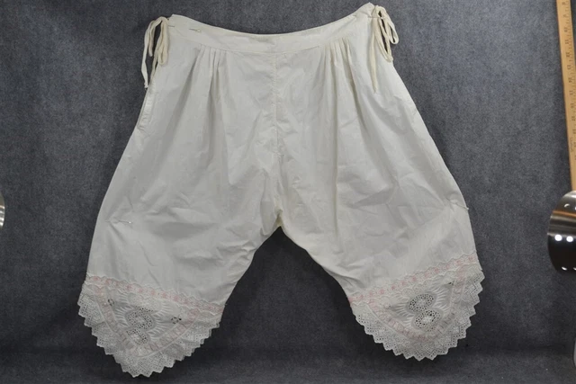 drawers bloomers pantalets cotton lace waist 34 adjustable 19th c antique