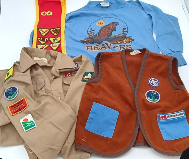 Vintage Canadian Boy Scouts Uniform - Beavers - Vest/T Shirt/Button Up/Sash