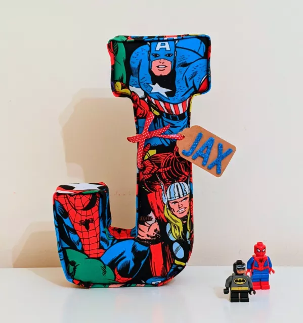 Childrens personalised fabric letters names. Padded. Marvel Superhero Avengers