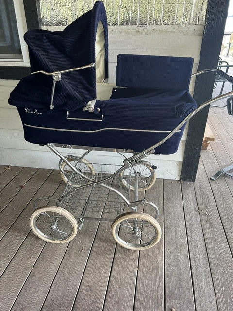 Vintage Silver Cross Luxury Baby Pram With Original Diaper Bag Cover Basket Blue
