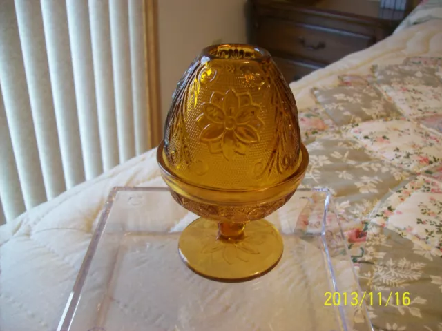 Fair Lamp Vintage Tiara Sandwich Glass Amber With Floral Pattern