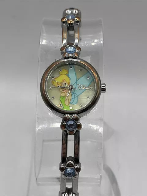 Disney Watch Tinker Bell Fairy Dial Silver Tone Band Blue Accents- New Battery