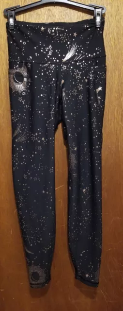 OLD NAVY Active Womens Black Gold Print Go Dry Leggings S With Pockets (184)