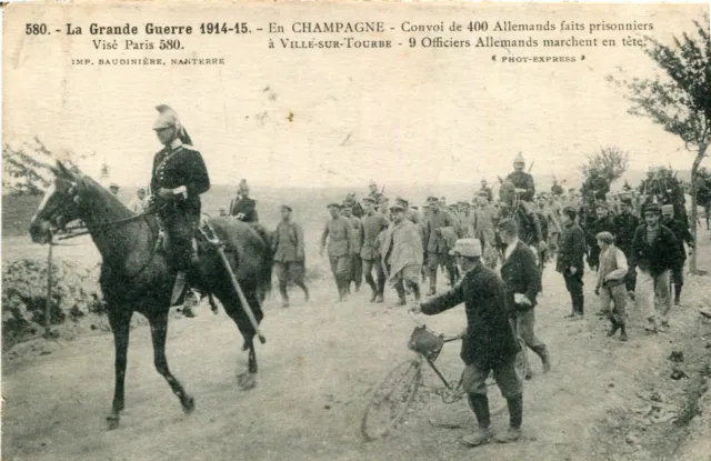 Militaire Guerre 1914 Convoi 400 Allemands faits prisonniers à Ville sur Tourbe