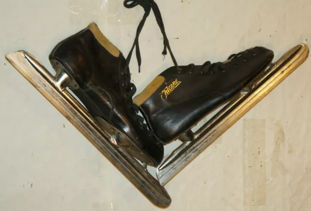 Dutch old Vintage black leather speed pair Retro ice skates metal European sport
