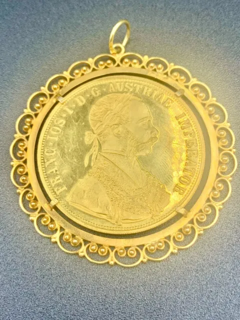 1915 Austria 4 Ducat Gold Coin In 18Kt Gold Bezel