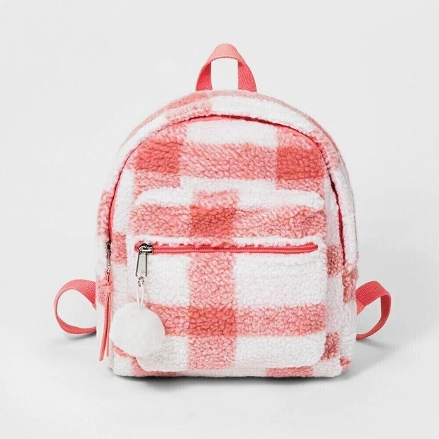 Girl's Plaid Sherpa Mini Backpack - Cat & Jack - Pink Plaid