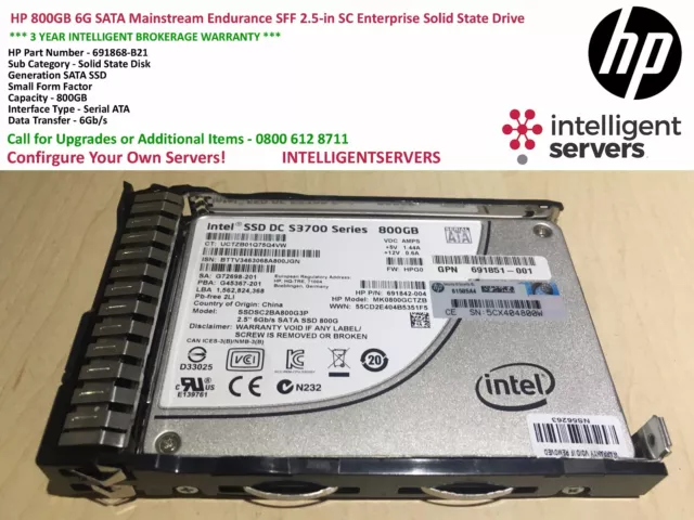 HP 800GB 6G SATA 691868-B21 Mainstream Endurance SFF 2.5-in SC Enterprise SSD 3
