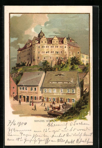 Lithographie Zschopau, Schloss Wildeck 1900