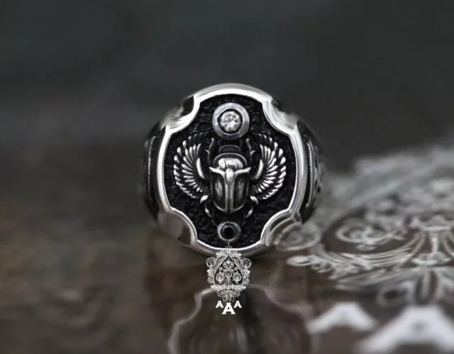 Egyptian Scarab Silver Ring Silver 925 Scarab Signet Ring Egyptian Amulet Ring