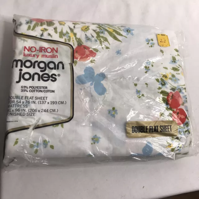 Vintage Morgan Jones Double Flat Sheet Bonnie Bouquet No Iron Muslin 81" X 96"