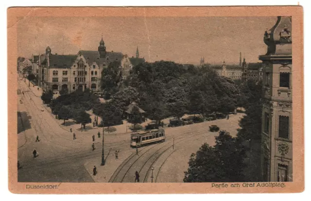 Düsseldorf Partie am Graf-Adolf-Platz mit Straßenbahn 10.03.1922
