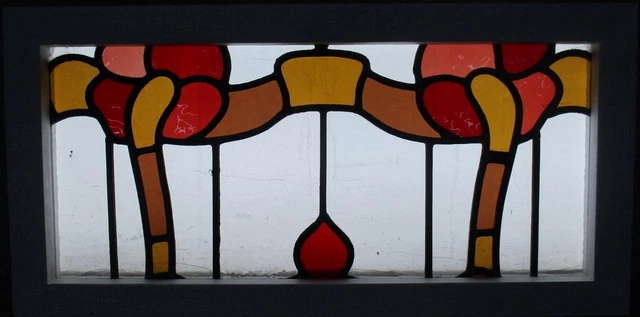 OLD ENGLISH LEADED STAINED GLASS WINDOW TRANSOM Pretty Abstract 24.75" x 12.5" 2