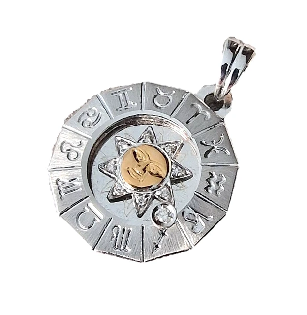 Ciondolo Zodiacale 18k Oro Giallo E Bianco – Diametro 20mm (Unisex, Senza Pietre)