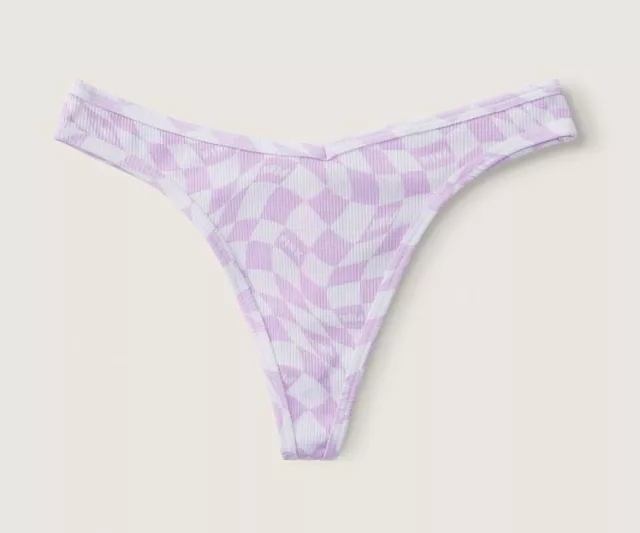 Victorias Secret PINK Cotton Thong String Panty V-cut Purple Checkered S M L