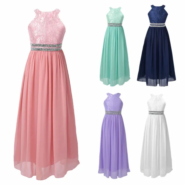 Kids Flower Girl Dress Wedding Bridesmaid Party Maxi Gown Chiffon Floral Dresses