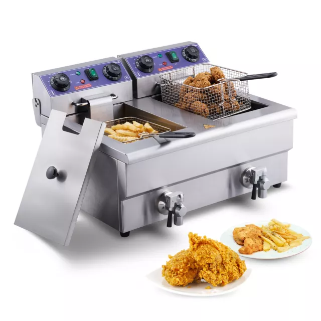 VEVOR 22L Electric Deep Fryer Dual Tank Commercial XL Fry Basket 3000 W