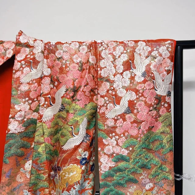 Japanese Kimono Uchikake Luxurious Wedding Embroidery Pure Silk Flower CraneK450 20