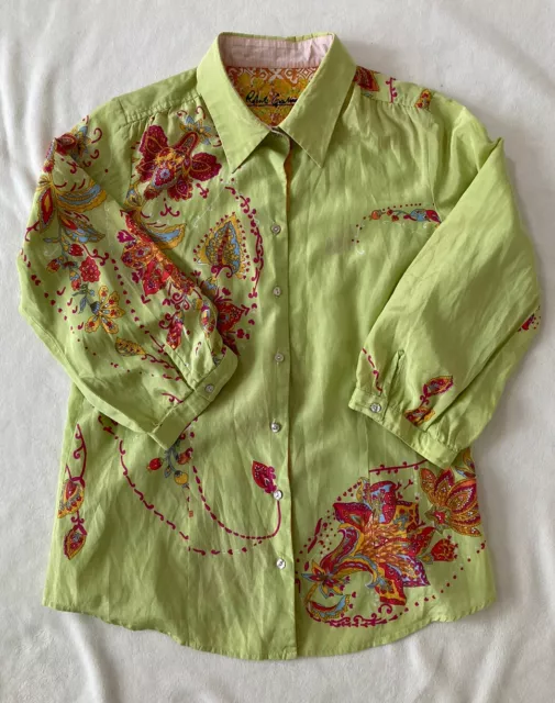 Robert Graham Women's Button-up Shirt Long Sleeve Size Large Silk Blend Fitted