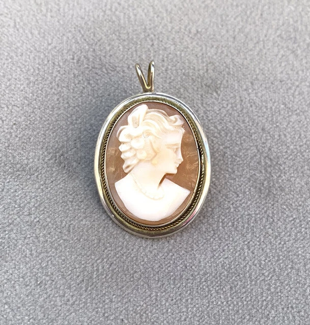 Broche ancienne Pendentif Monture Argent Massif Camée Coquillage