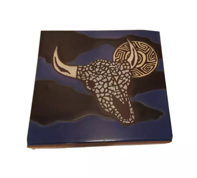 Fiesta Tiles Made in Glendale Arizona Trivet or Wall Hanging Colbalt Blue Steer