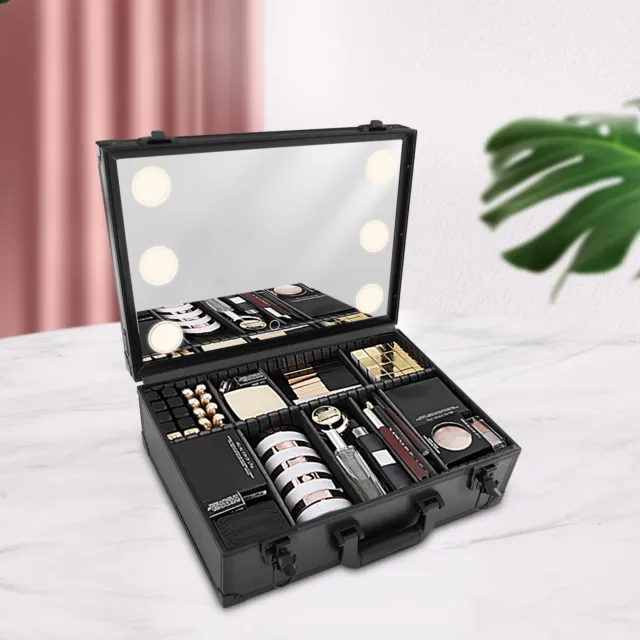 Caja de almacenamiento de cosméticos maquillaje artista organizador bolsa con espejo LED