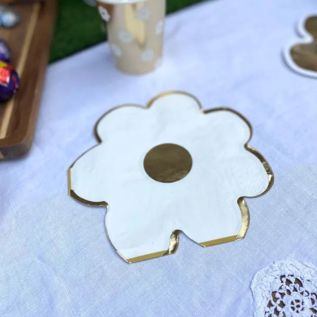 Foiled Daisy Flower Napkins | Floral Garden Tea Party Birthday Tableware x 16