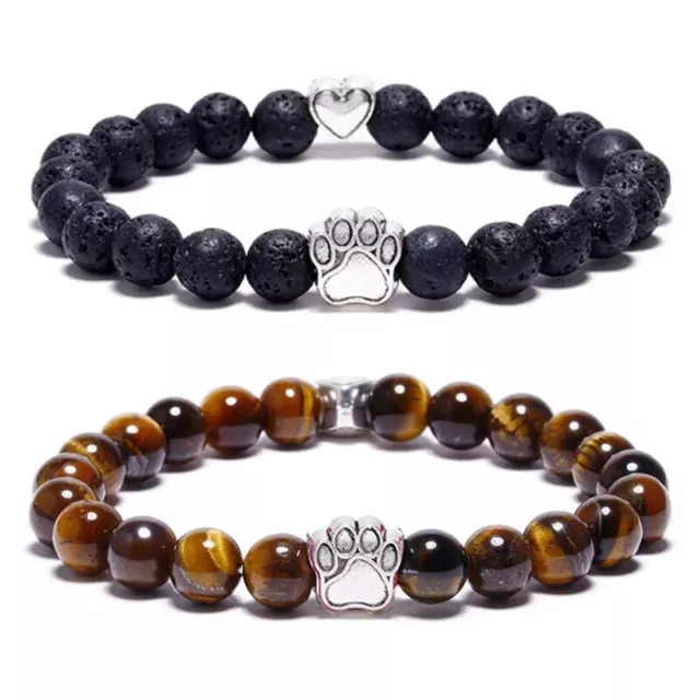 2PCS 8mm Natural Healing Crystal Energy Stone Silver Cat Scratch Bracelet