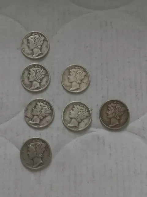 Lot Of 7 Different Mercury Silver Dimes