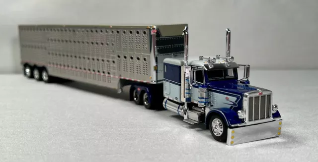 Dcp 1/64 Peterbilt 379 + Tri-Axle Livestock Cattle Trailer Custom Set