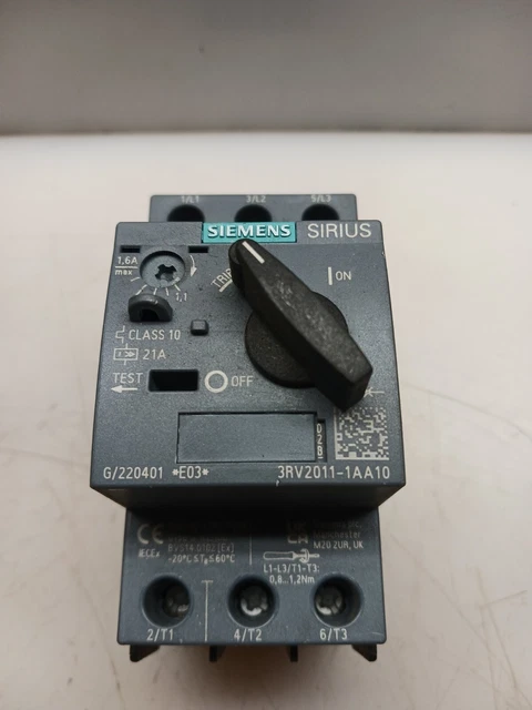 Siemens 3Rv2011-1Aa10 Motor Starter Circuit Breaker 1.1 - 1.6 A