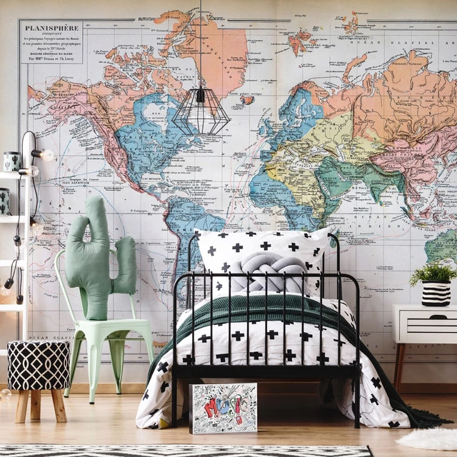 WORLD MAP CONTINENTS SCHOOL Photo Wallpaper Wall Mural Modern Children ...