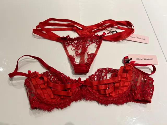 Agent Provocateur red silk lingerie set 34B BRAND NEW WITH TAGS and packaging