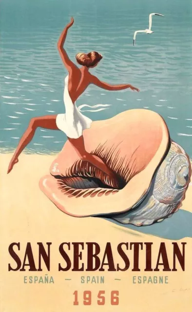 Vintage Illustrated Travel Poster CANVAS PRINT San Sebastian 16"X12"