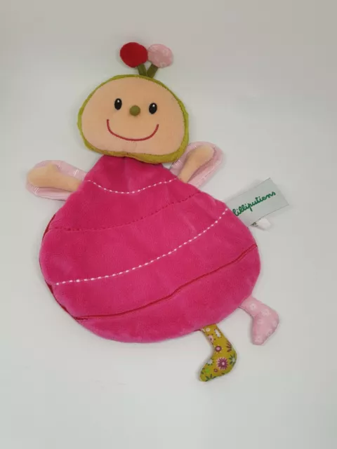 26 - Doudou Plat Papillon Lilliputiens Liz La Coccinelle Rose Vert Neuf