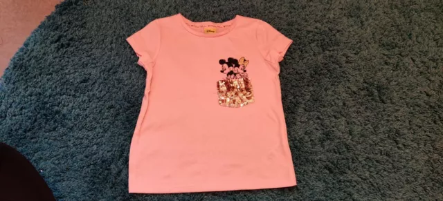 Girls 4-5 Years T-Shirt Top George Disney Mickey Minnie Mouse Sequins
