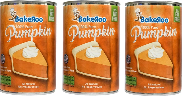 Paquete de 3 rellenos de pastel de calabaza puré de calabaza enlatado Bakeroo, 100% natural - 425 g